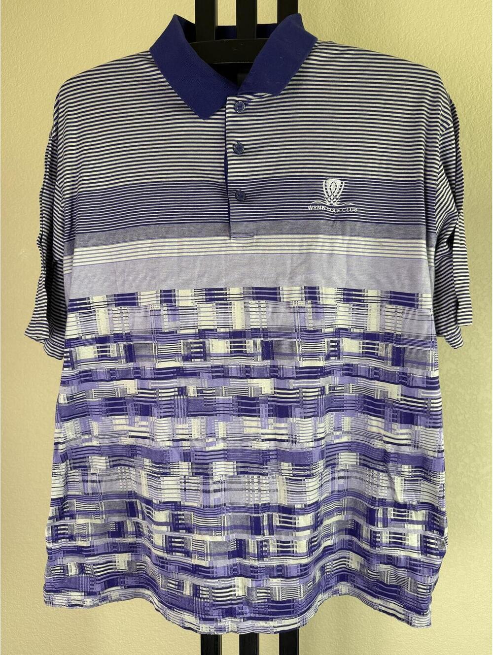 Bugatchi Uomo Wynn Golf Club Polo Shirt Mens XXL 2XL Purple Striped Las Vegas